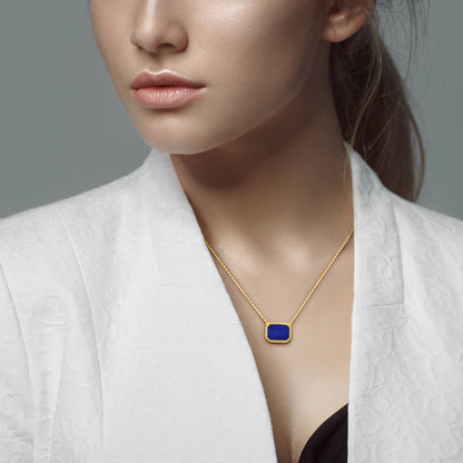 5 CT Octagon Cut Gemstone Necklace with Silver Chain
