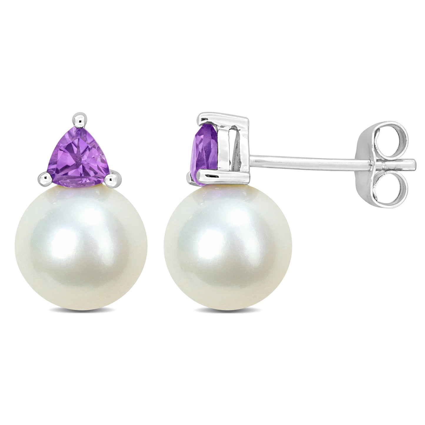 3/8 CT TGW Amethyst And 8 - 8.5 MM White Freshwater Cultured Pearl Fashion Post Earrings 10k White Gold