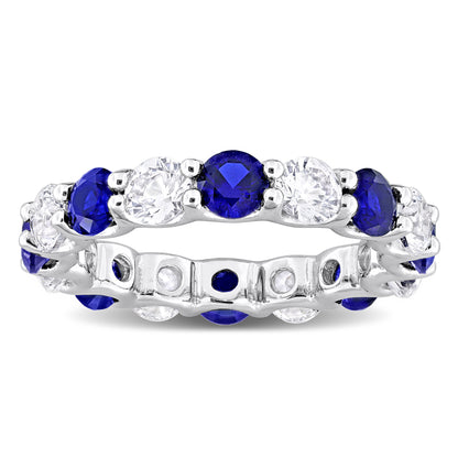 5 ct TGW Created blue sapphire created white sapphire eternity ring silver