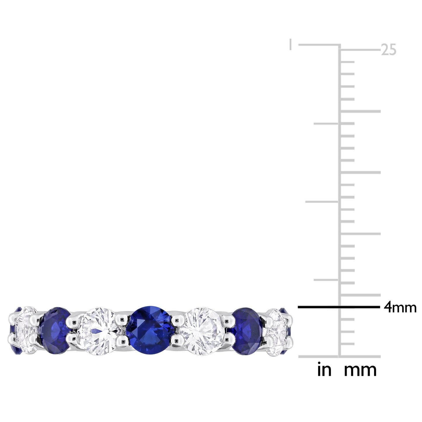 5 ct TGW Created blue sapphire created white sapphire eternity ring silver