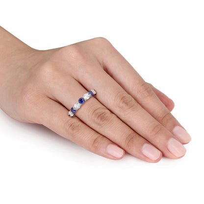 5 ct TGW Created blue sapphire created white sapphire eternity ring silver