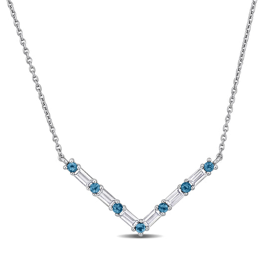 Blue Topaz and White Topaz V Necklace