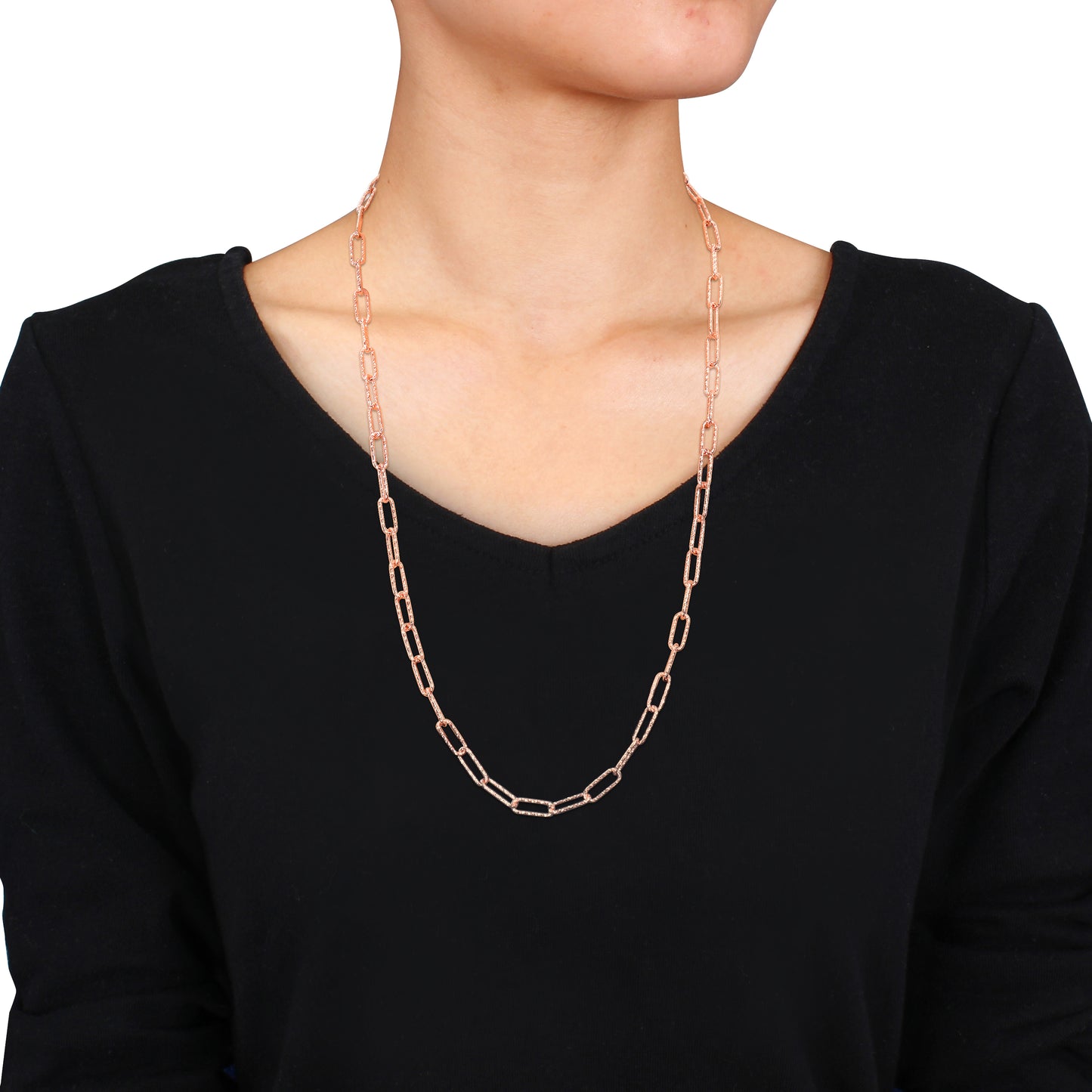 5MM Diamond cut paperclip necklace Rose plated 24"
