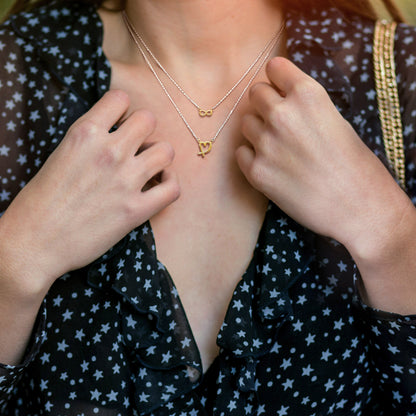 Silver White and Yellow double strand infinity and heart Necklace