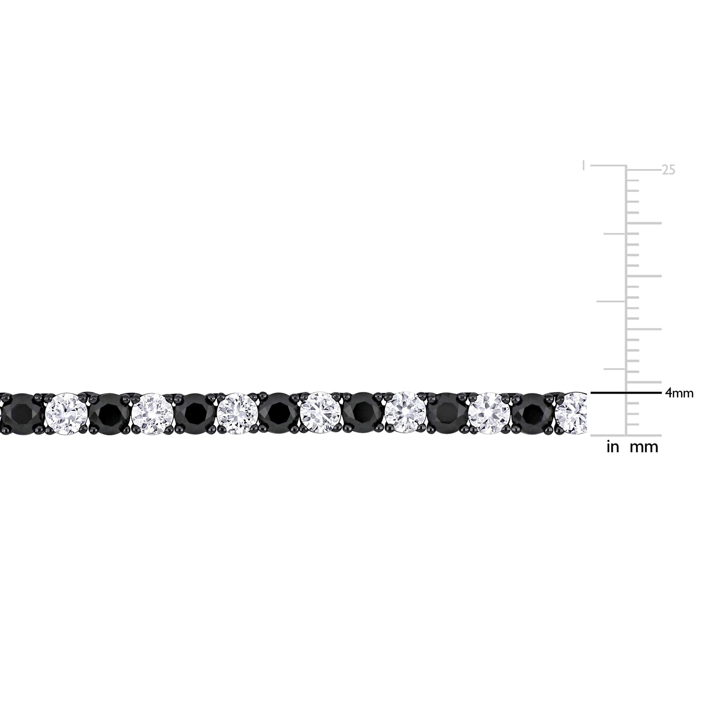 Mens 36ct TGW 4mm round created black & white sapphire necklace w/ box clasp silver white black rhodium plated length (inches): 20