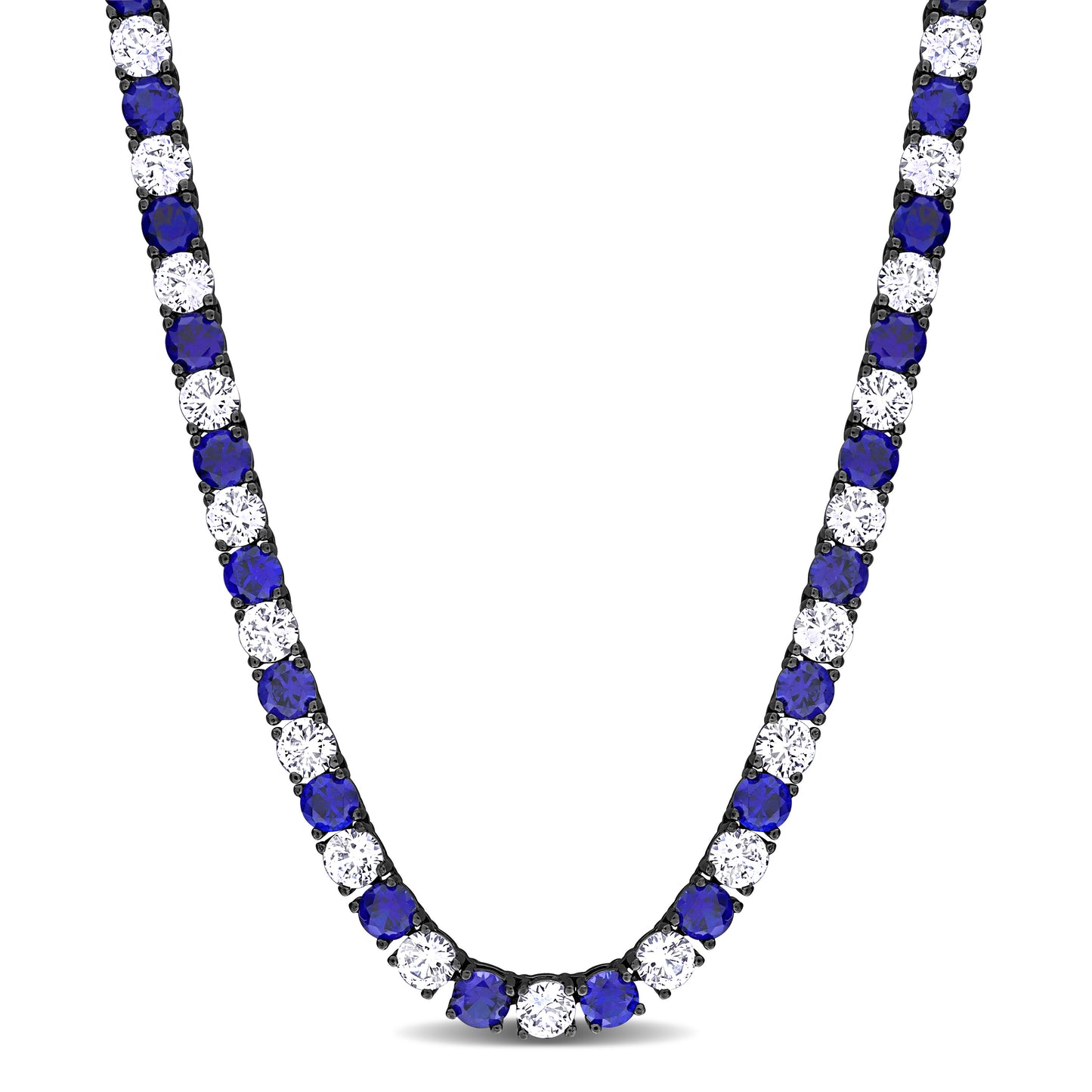 White and Blue Sapphire Necklace in Silver with Black Rhodium