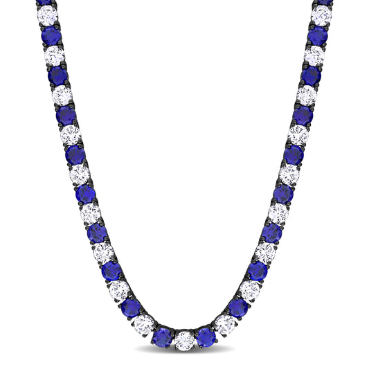 White and Blue Sapphire Necklace in Silver with Black Rhodium