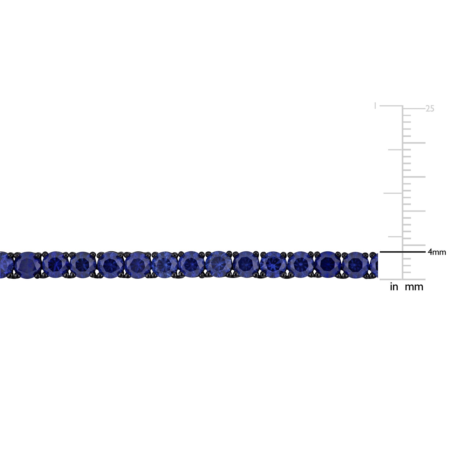Mens 40 ct TGW 4mm round created blue sapphire necklace w/ box clasp silver white black rhodium plated length (inches): 20