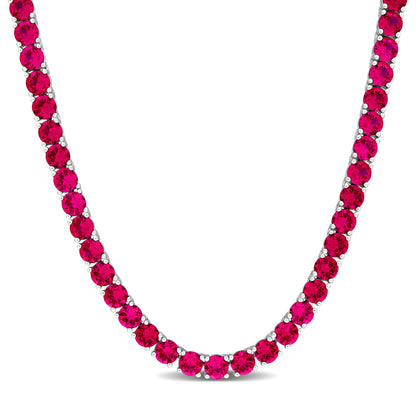30 ct TGW Created ruby necklace silver white w/ lobster claw clasp length (inches): 17+3 ext.