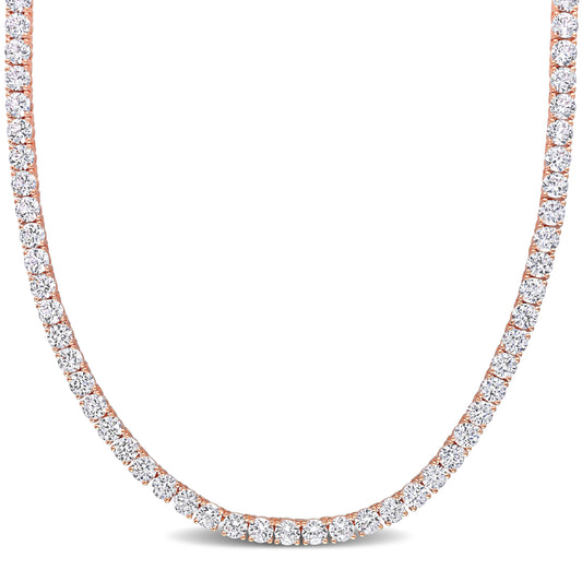 Created White Sapphire tennis Necklace In Rose Plated Sterling Silver