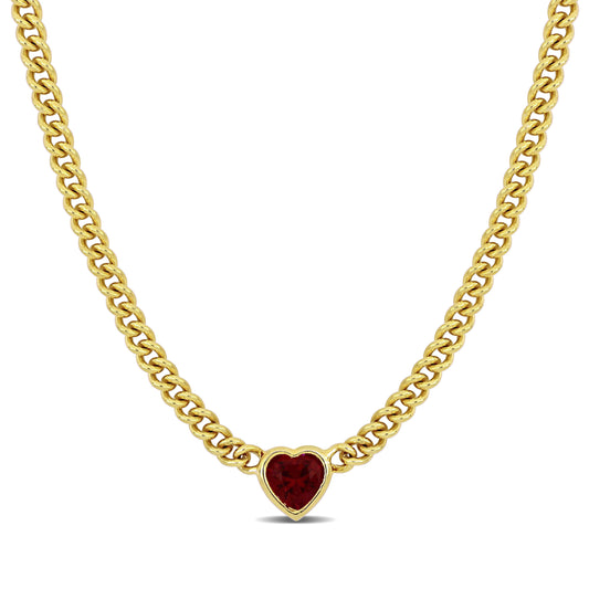 Created ruby necklace silver 18k yellow gold plated