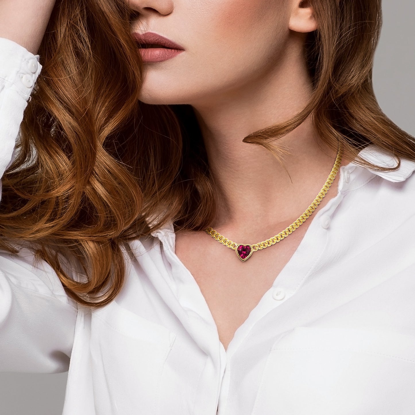 Created ruby necklace silver 18k yellow gold plated