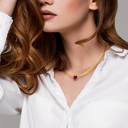 Created ruby necklace silver 18k yellow gold plated