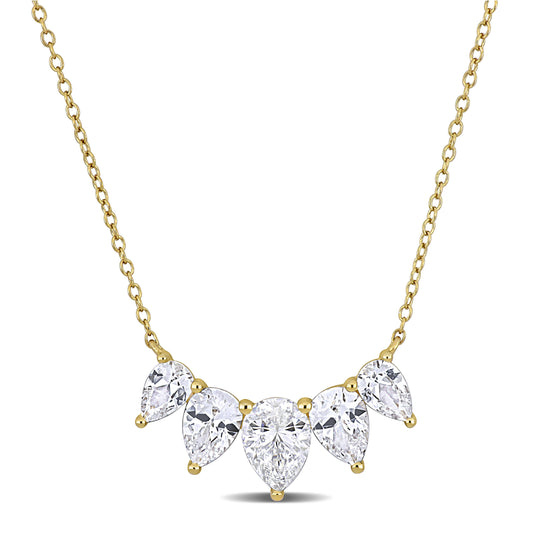 Five Stone Pear Cut White Sapphire Necklace