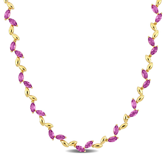 20 CT TGW Created Pink Sapphire Necklace Silver Yellow w/ Box Clasp Length (inches): 17