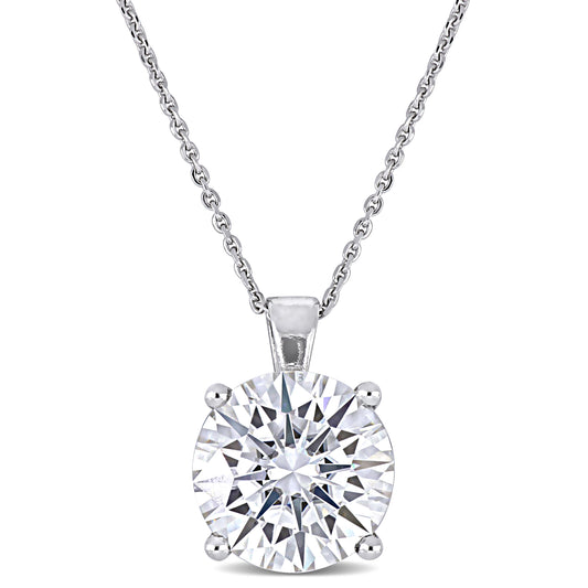 3 1/2 CT DEW Created Moissanite-White Solitaire Pendant With Chain 14k Gold White