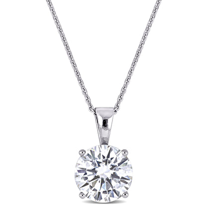 2 CT DEW Created Moissanite-White Solitaire Pendant With Chain 14k White Gold