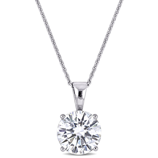 2 CT DEW Created Moissanite-White Solitaire Pendant With Chain 14k White Gold