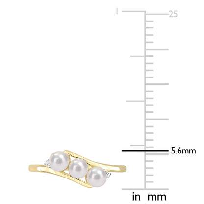 10k Yellow Gold Pearl Three Stone Bypass Ring
