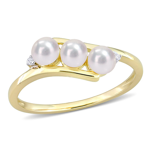 10k Yellow Gold Pearl Three Stone Bypass Ring