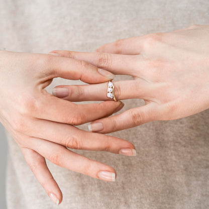 10k Yellow Gold Pearl Three Stone Bypass Ring