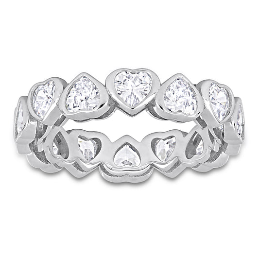 4 CT TGW Cubic Zirconia Heart Eternity Ring Silver White