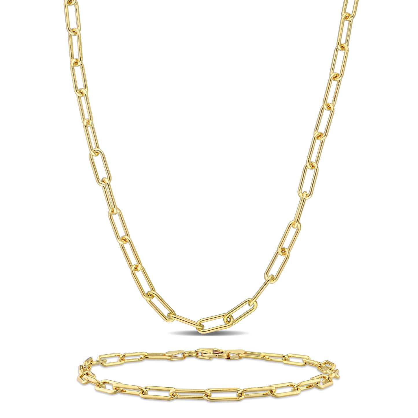3.5MM paperclip necklace and bracelet set yellow silver