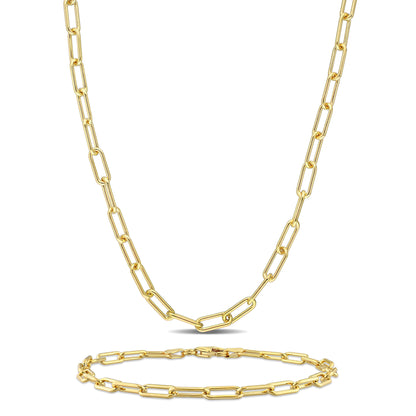 3.5MM paperclip necklace and bracelet set yellow silver