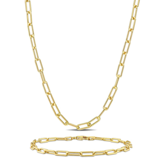 3.5MM paperclip necklace and bracelet set yellow silver