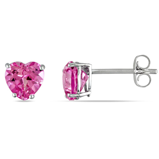 2 CT TGW Created Pink Sapphire Fashion Post Earrings 10k White Gold