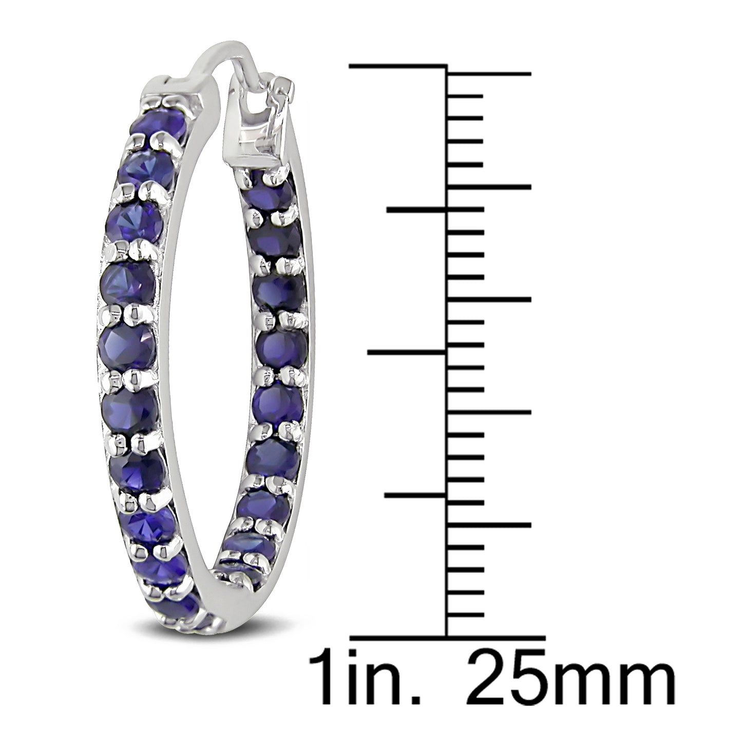 3.6 CT TGW Created Blue Sapphire Hoop Earrings Silver